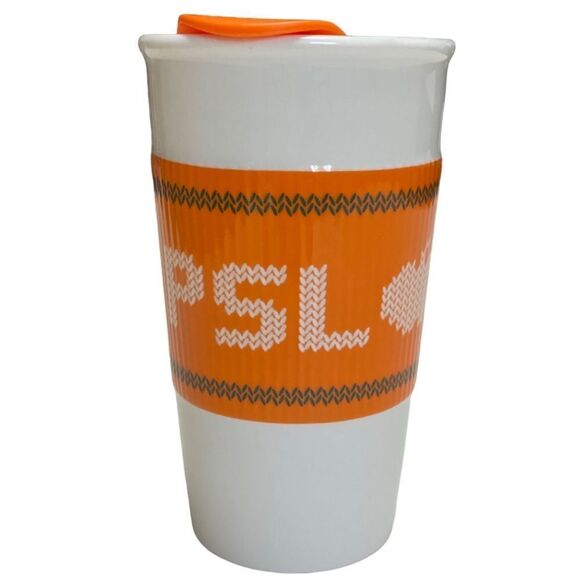 Starbucks 2016 Team PSL Orange White Ceramic 10oz Travel Tumbler Mug - Picture 3 of 10